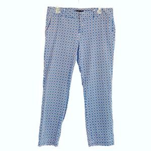 Baccini Blue and White Geometric Floral Pattern Ankle Stretch Pants ~ Women’s 10